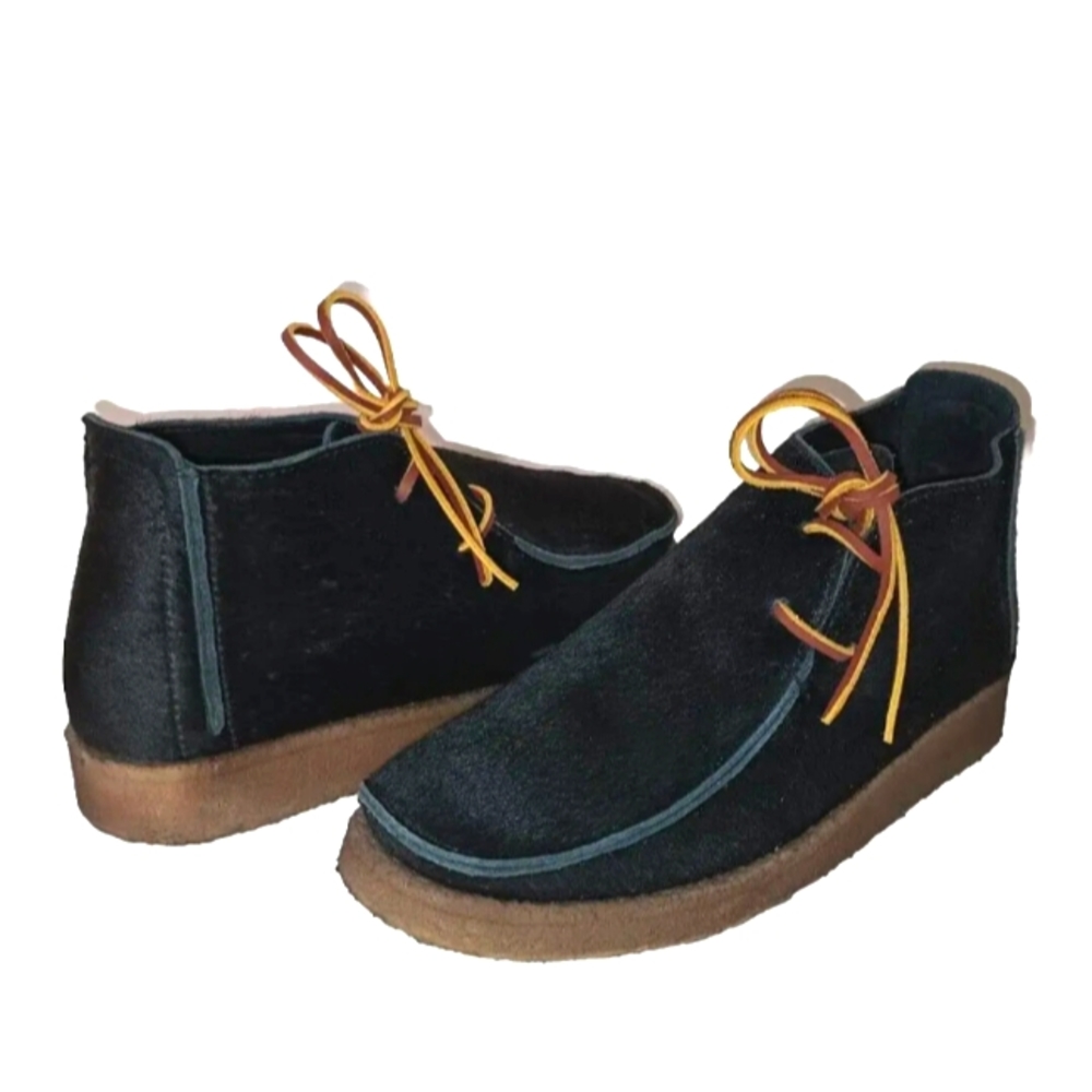 Padmore & Barnes 18 East Pony Hair Asymmetrical Tie Closure Crepe Boot 7 M 8.5 W